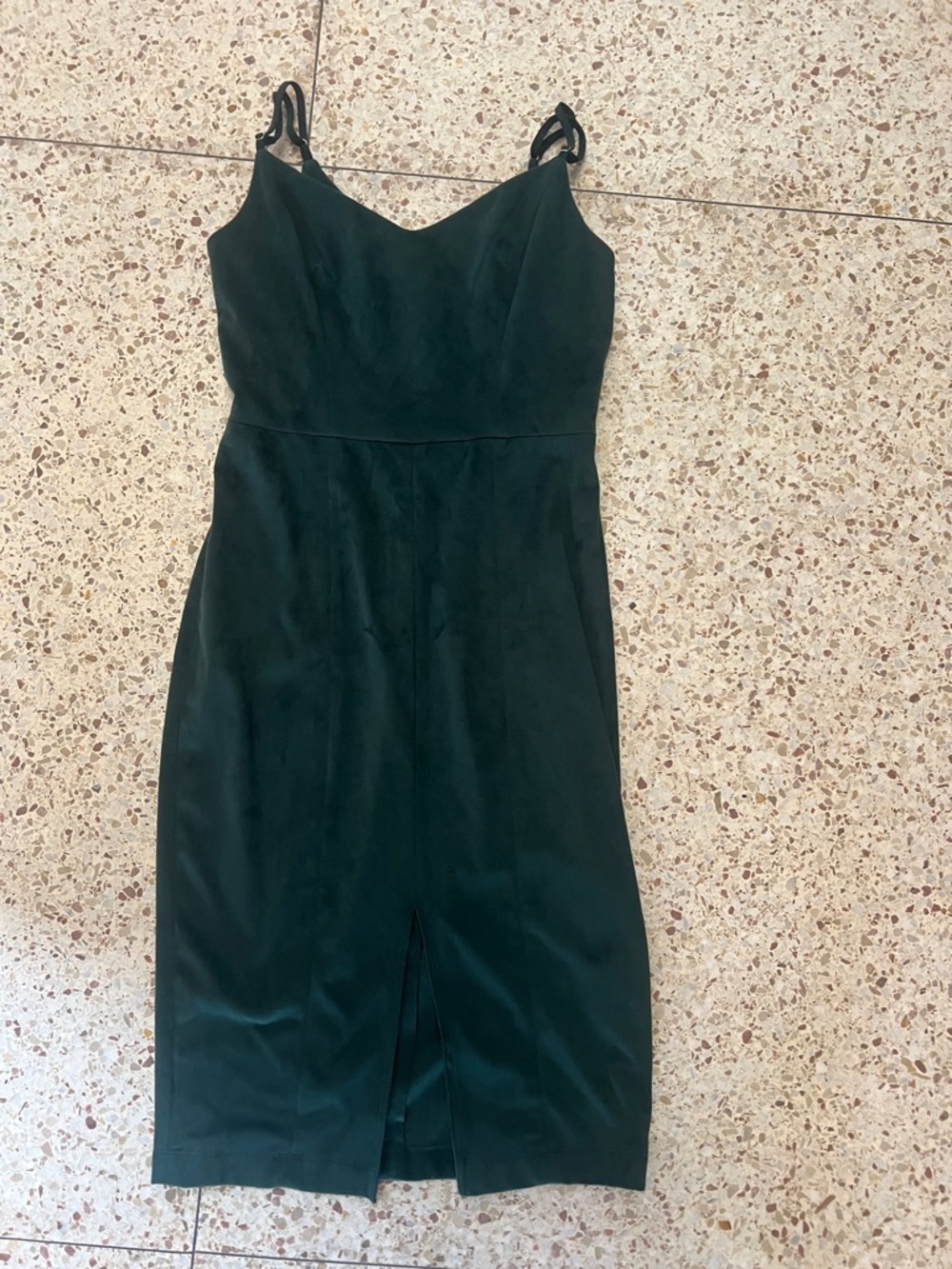 1. State Dark Green Midi Slip Dress with Front Slit